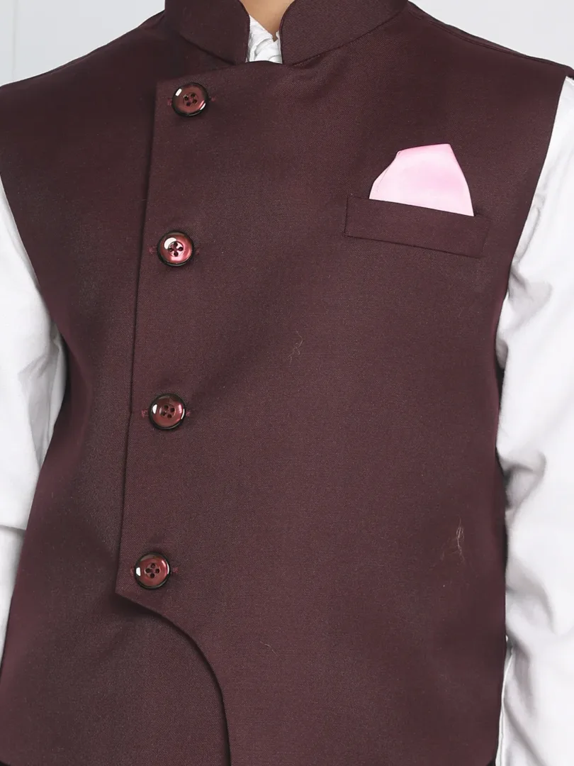 Boys' Maroon Cotton Blend Nehru Jacket