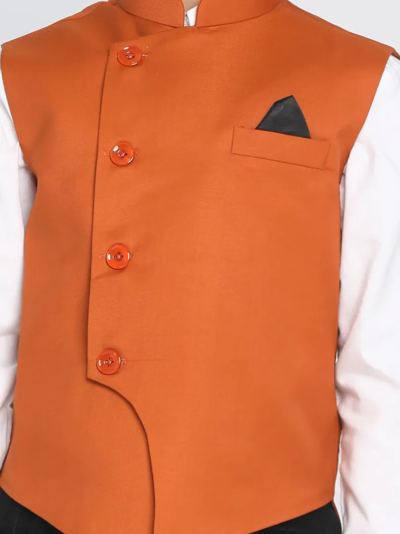 Boys' Orange Cotton Blend Nehru Jacket