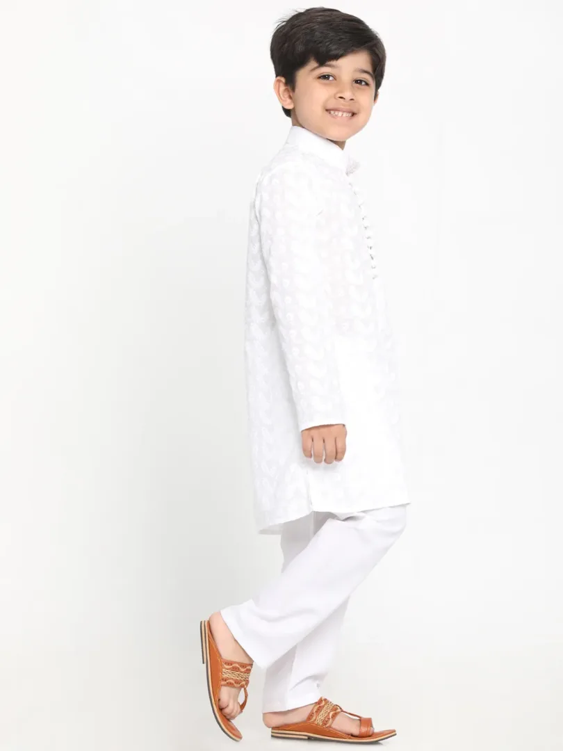 Boys' White Cotton Kurta Pyjama Set