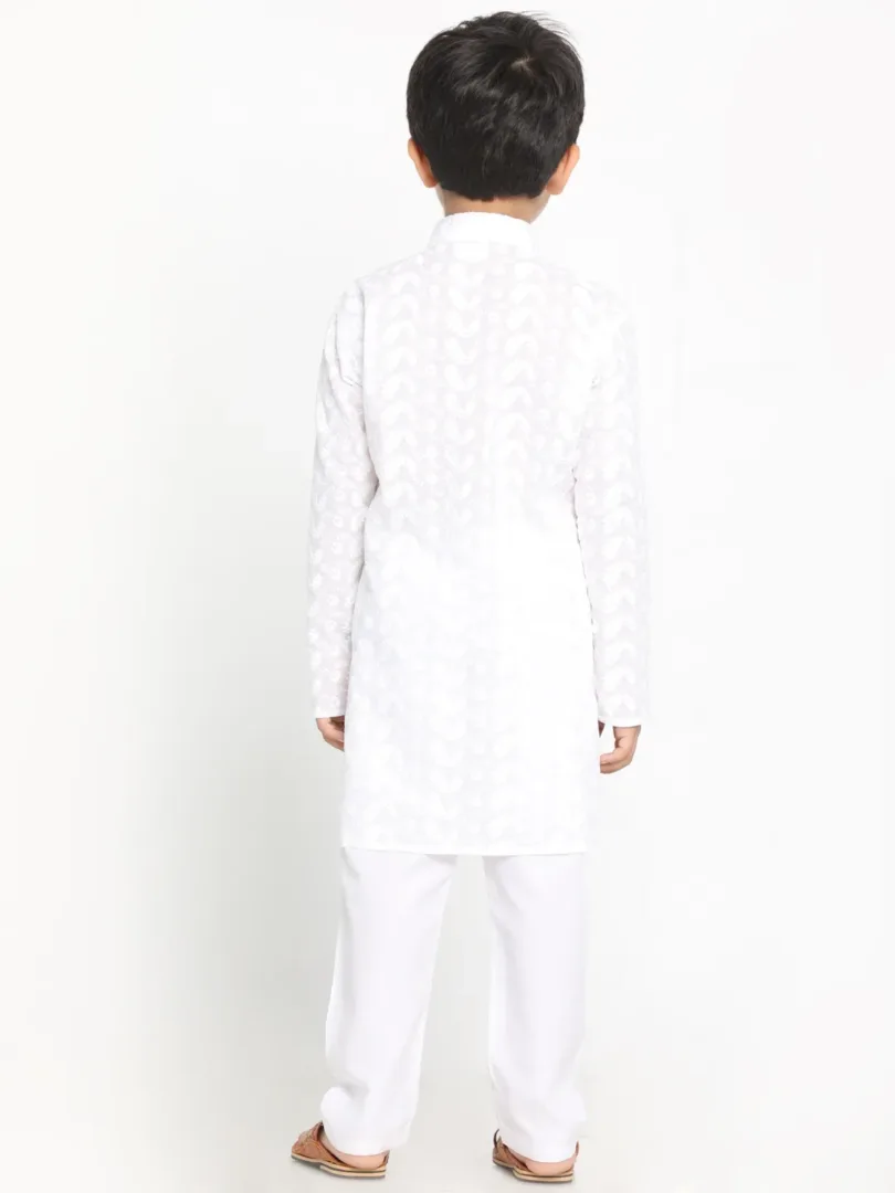 Boys' White Cotton Kurta Pyjama Set