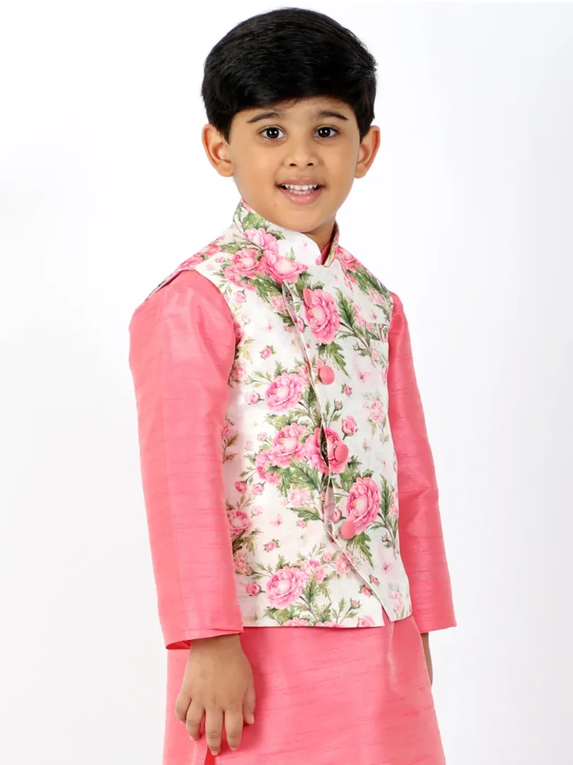Boys' Multicolor-Base-Pink Nehru Jacket