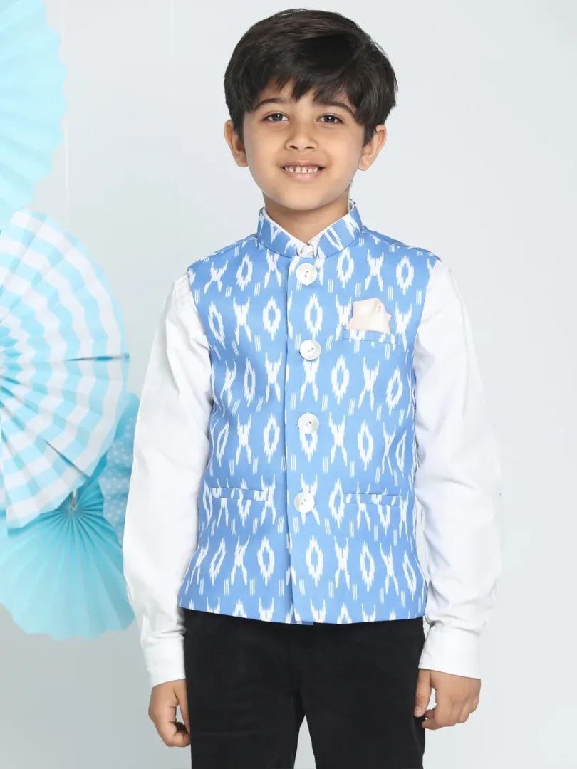Boys' Aqua Blue Ikkat Nehru Jacket