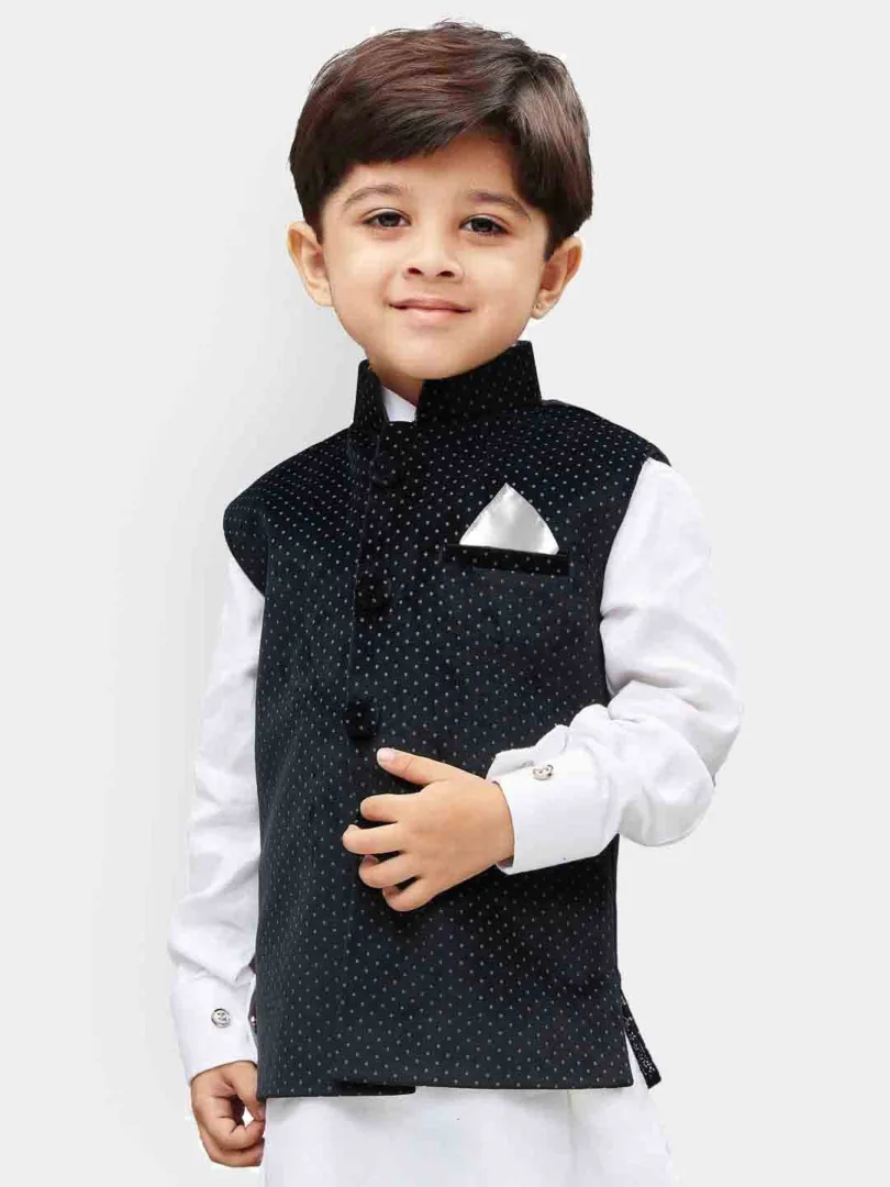Boys' Black Velvet Nehru Jacket