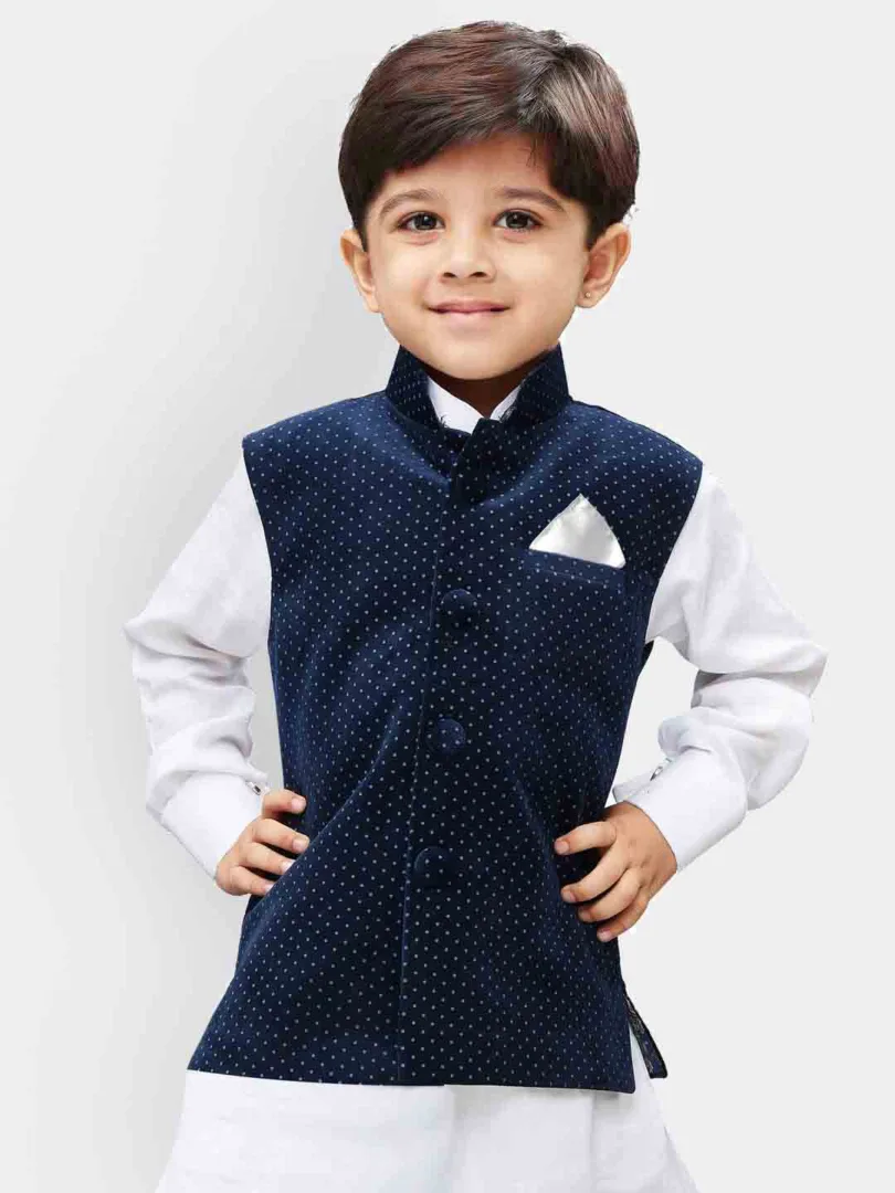 Boys' Navy Blue Velvet Nehru Jacket