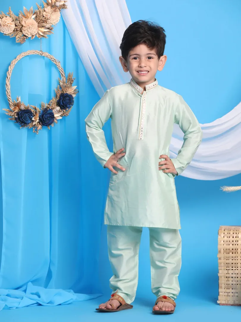 Boys' Mint Green Kurta And Pyjama