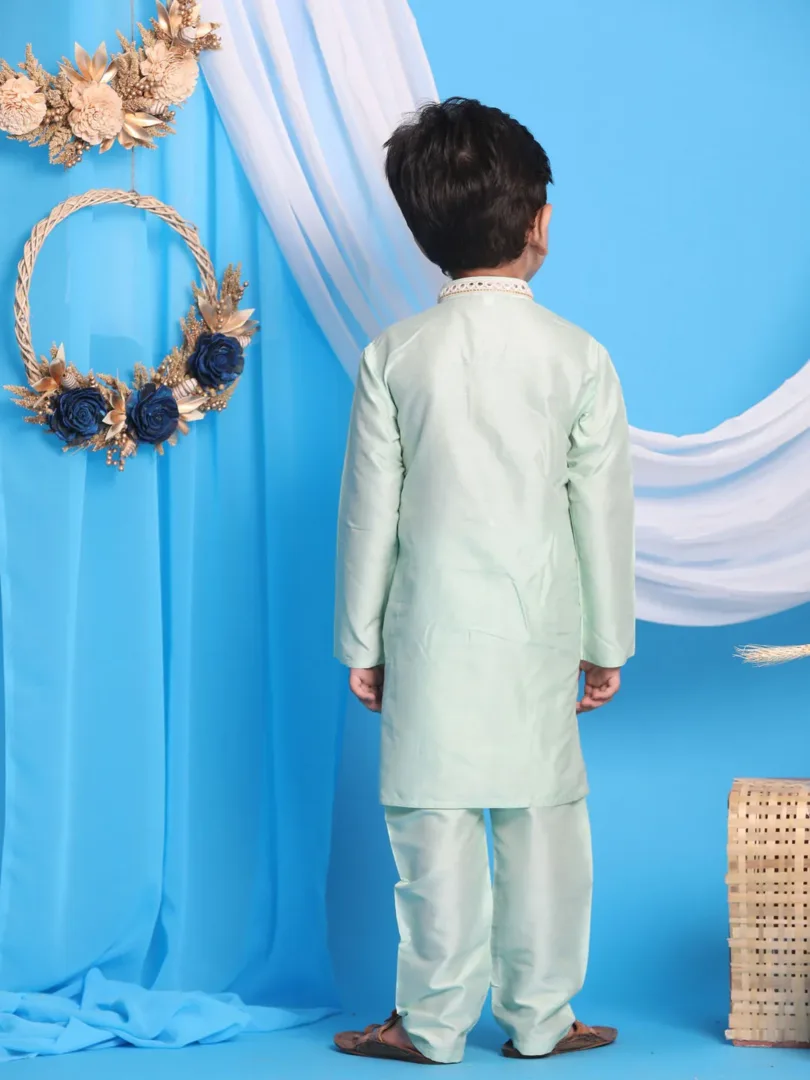 Boys' Mint Green Kurta And Pyjama