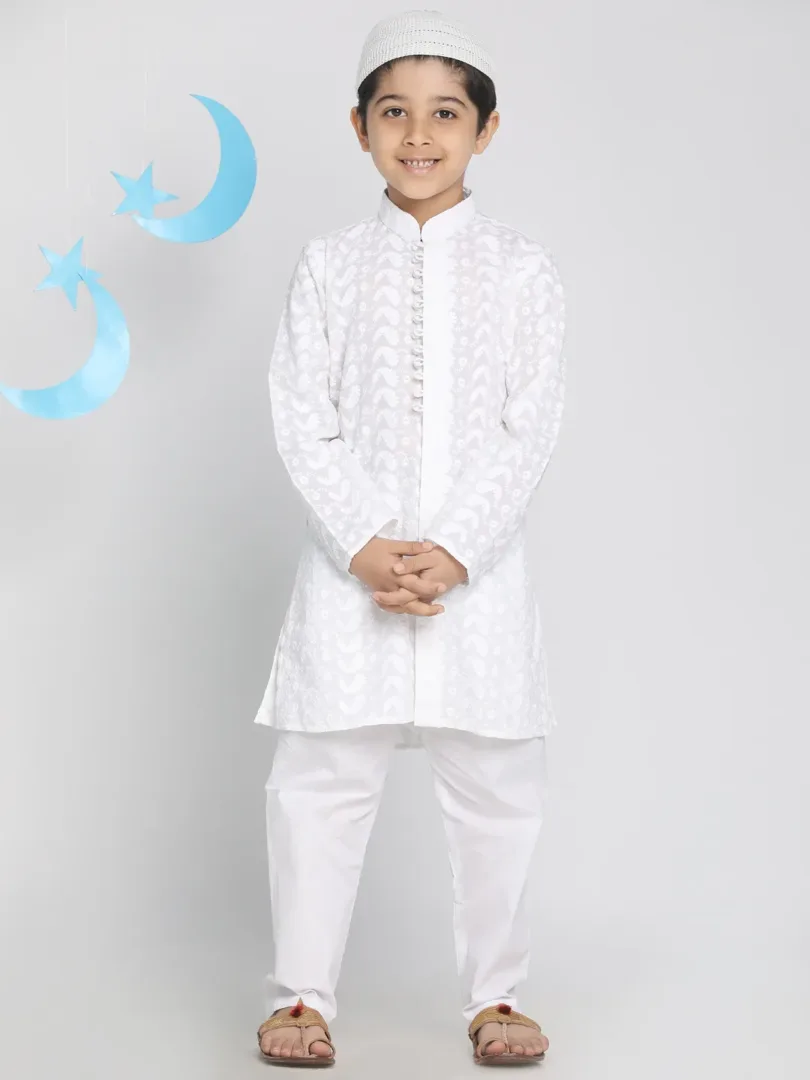 Boys' White Kurta Pyjama Set