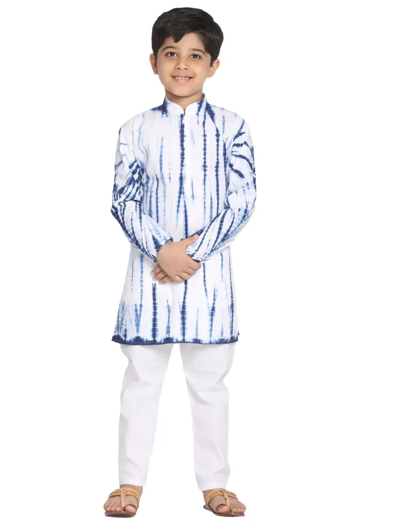 Boys' Blue And White Kurta Pyjama Set