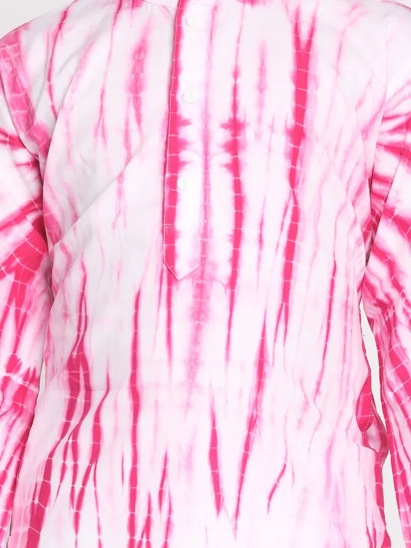 Boys' Pink And White Kurta Pyjama Set