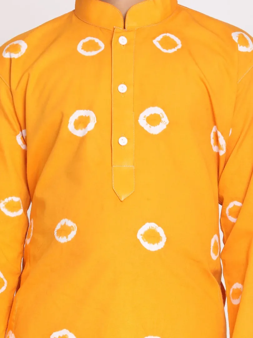 Boys' Orange And White Kurta Pyjama Set