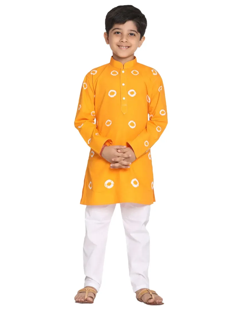 Boys' Orange And White Kurta Pyjama Set