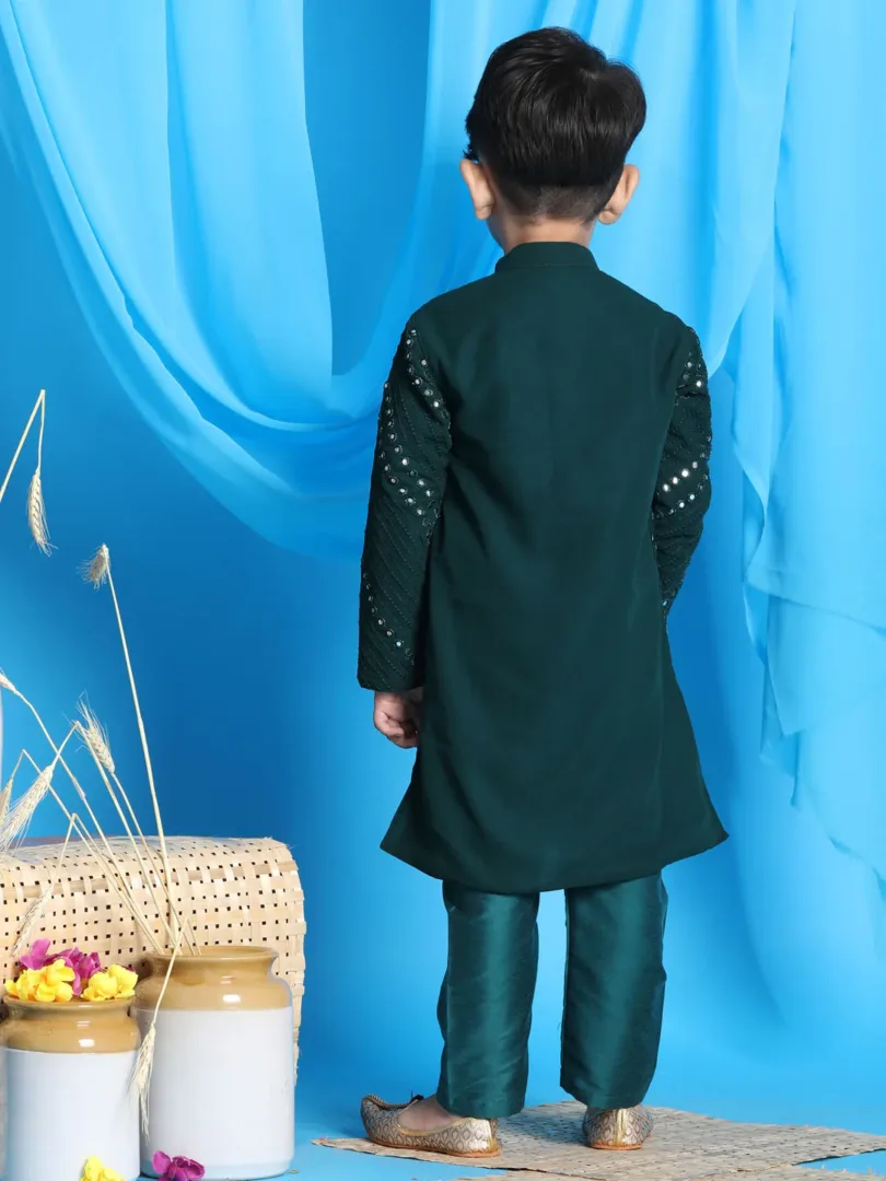 Boys' Green Kurta Pyjama Set & Girls' Green Kurta And Churidar