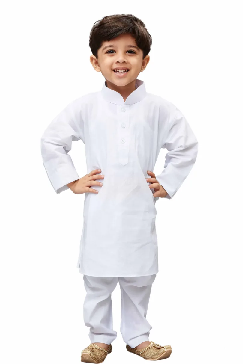 Boys' White Pure Cotton Kurta Pyjama Set