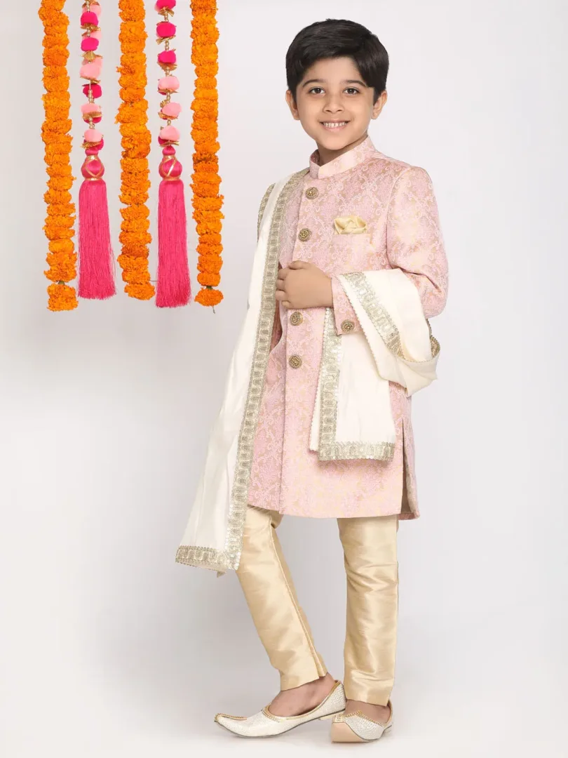 Boys' Sherwani And Embellished Dupatta Set