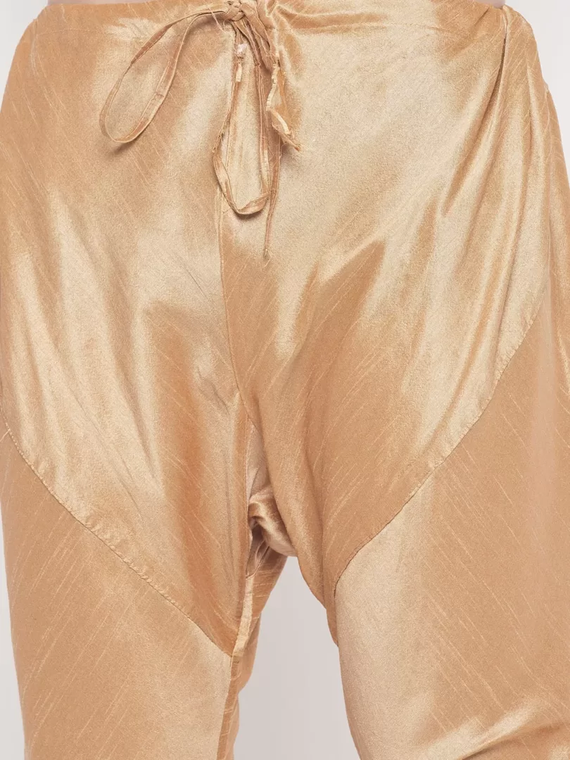 Men's Beige And Rose Gold Silk Blend Kurta Pyjama Set