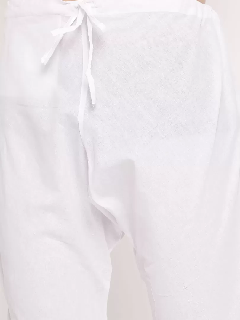 Men's Beige And White Silk Blend Kurta Pyjama Set