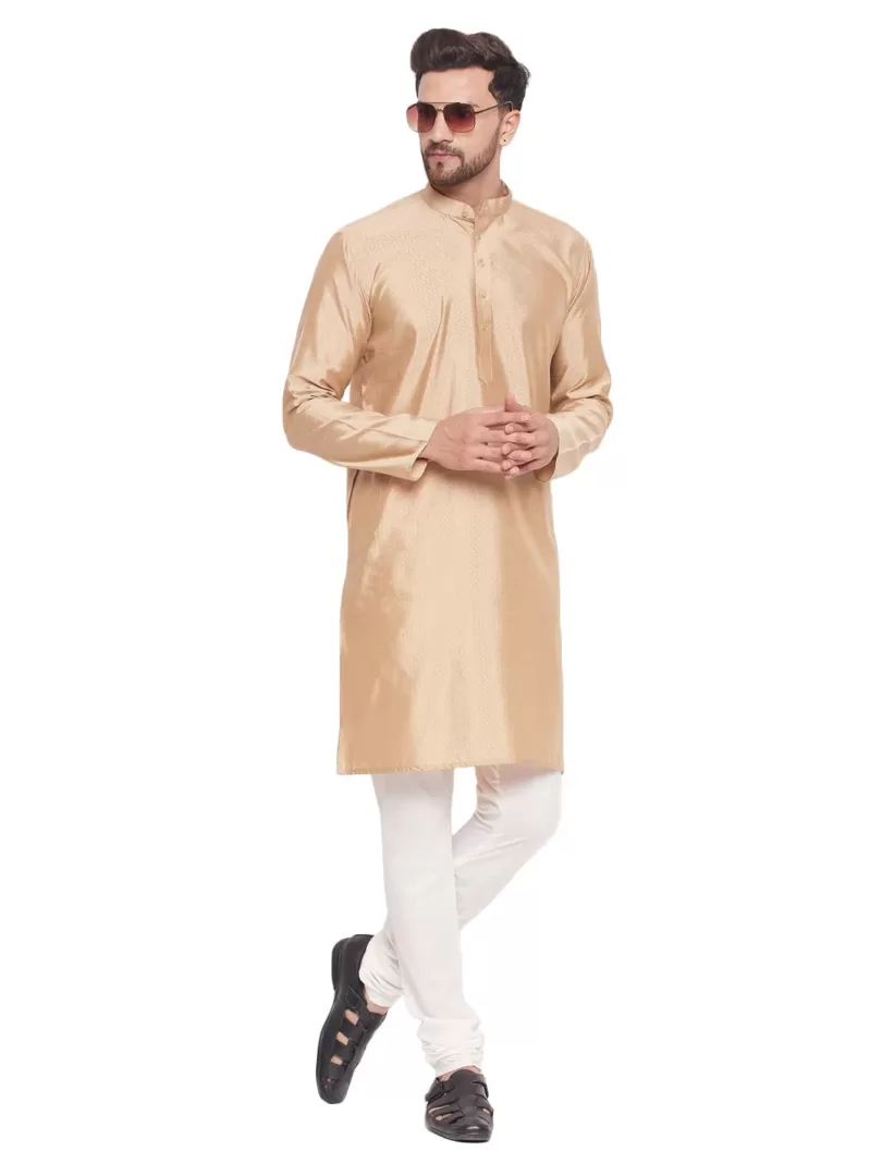 Men's Beige And Cream Silk Blend Kurta Pyjama Set