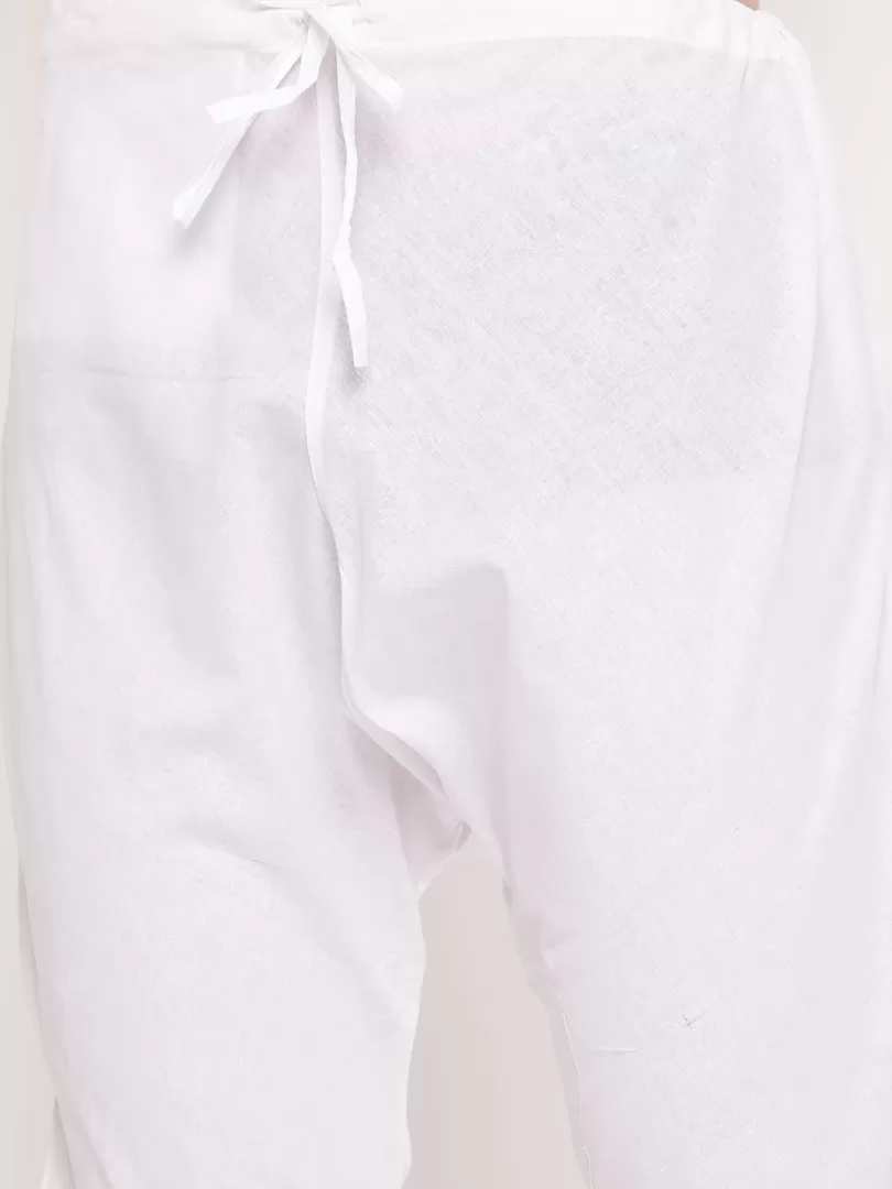 Men's Maroon And White Silk Blend Kurta Pyjama Set