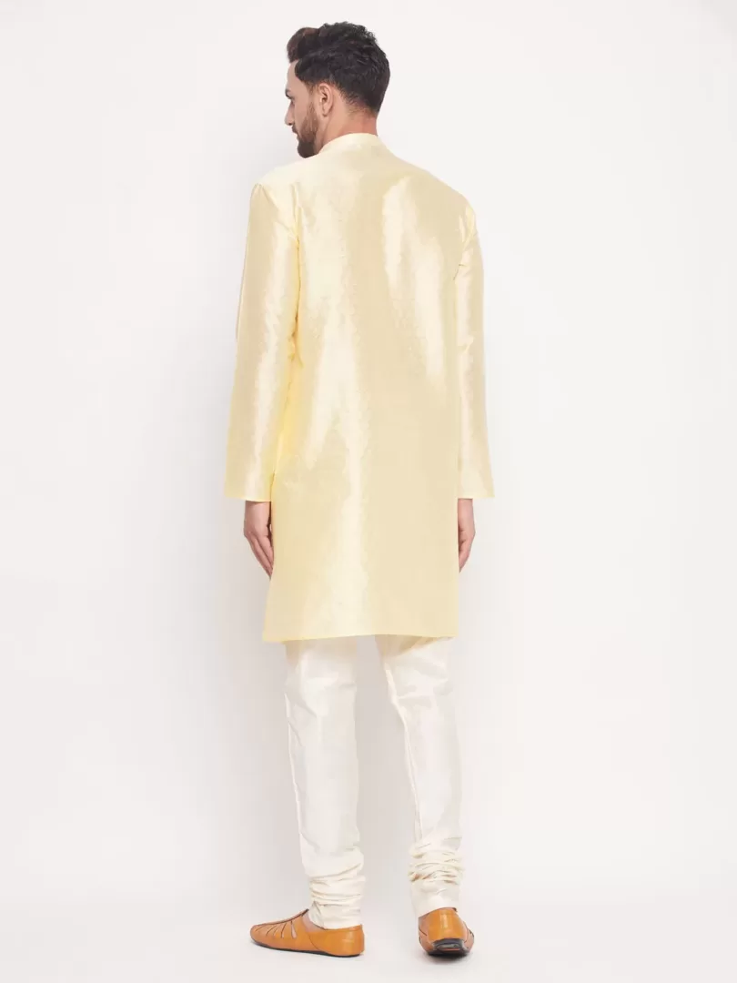 Men's Beige And Cream Silk Blend Kurta Pyjama Set