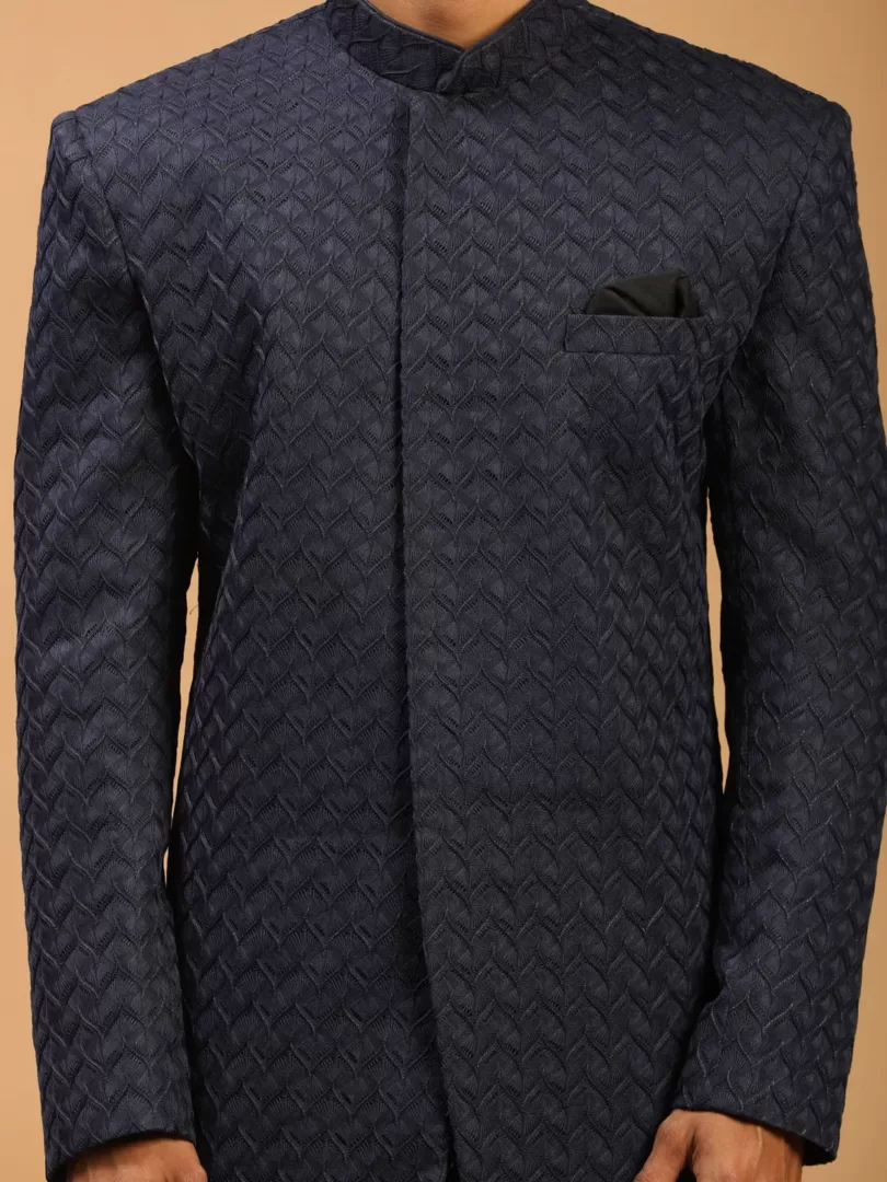 Men's Navy Blue Silk Blend Sherwani Set