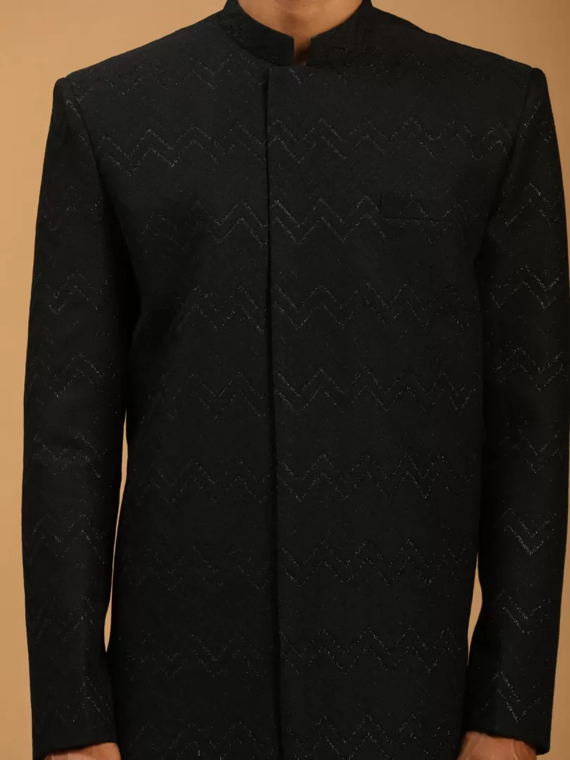 Men's Black Silk Blend Sherwani Only Top