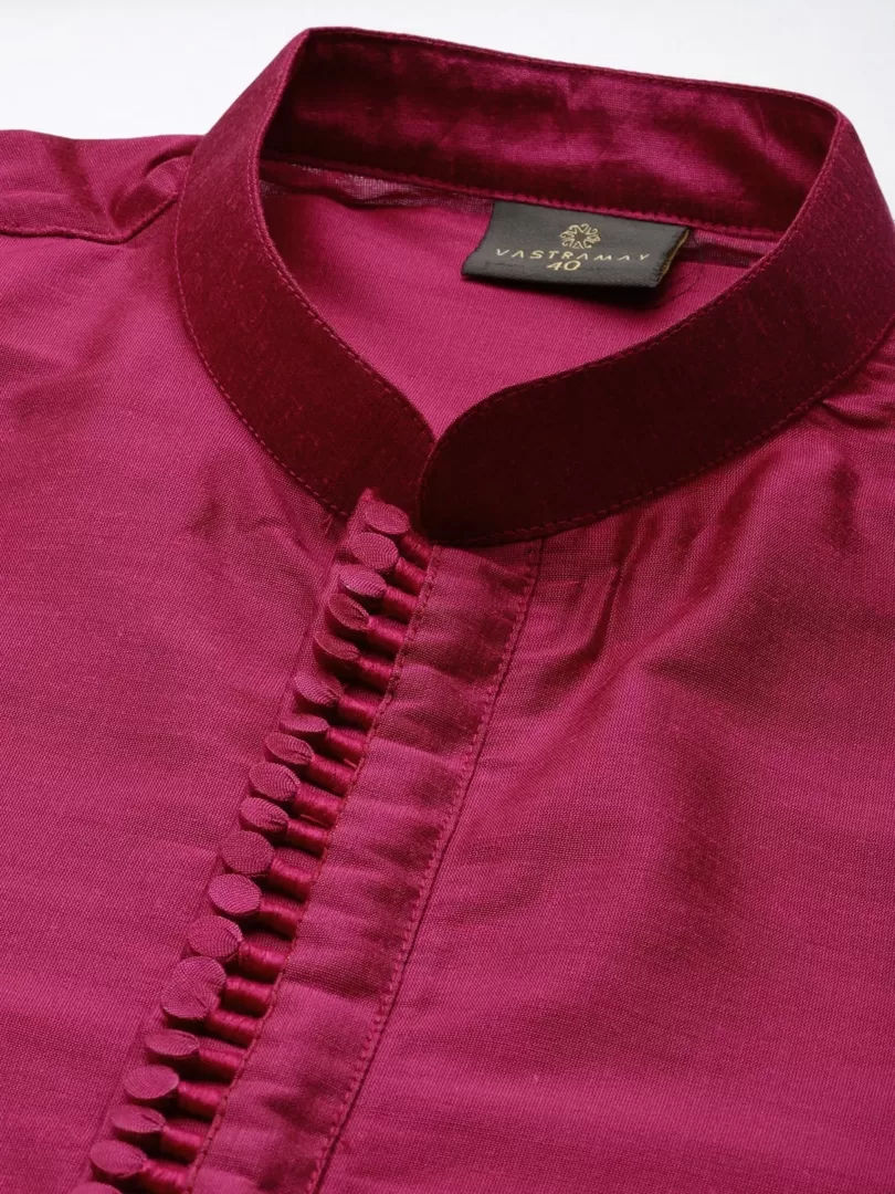 Men's Mint Green And Pink Poly viscose Jacket, Kurta and Pyjama Set