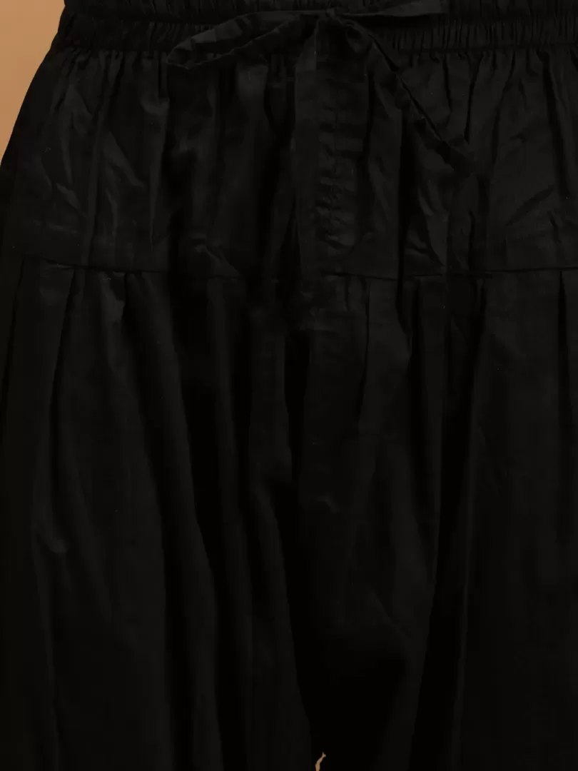 Men's Black Viscose Jacket, Kurta and Pyjama Set