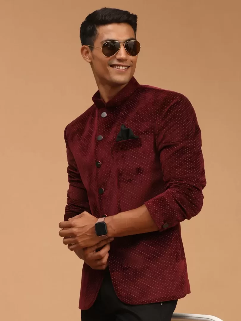 Men's Maroon Velvet Jodhpuri