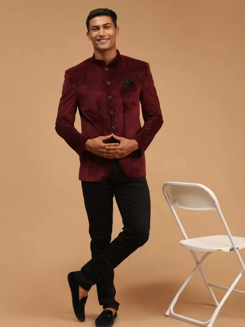 Men's Maroon Velvet Jodhpuri