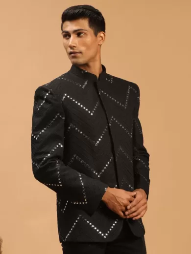 Men's Black Viscose Jodhpuri