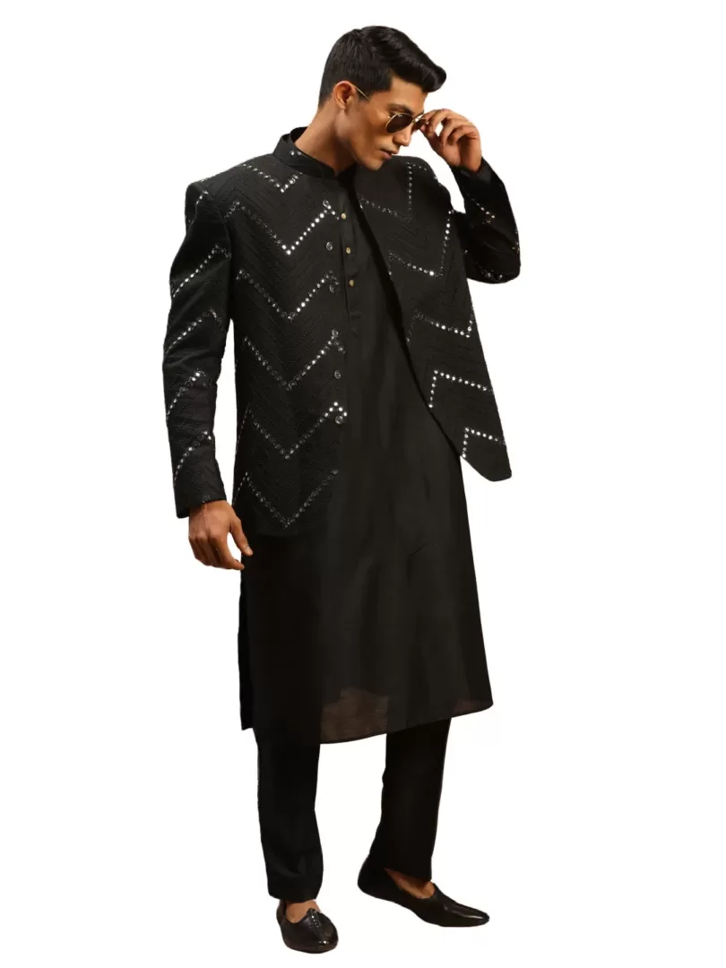 Men's Black Viscose Ethnic Combo Set