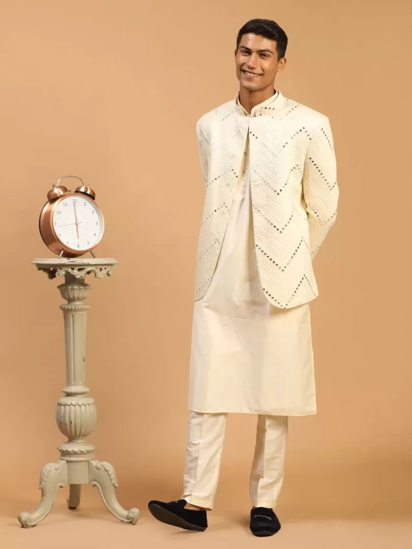 Men's Cream Viscose Ethnic Combo Set