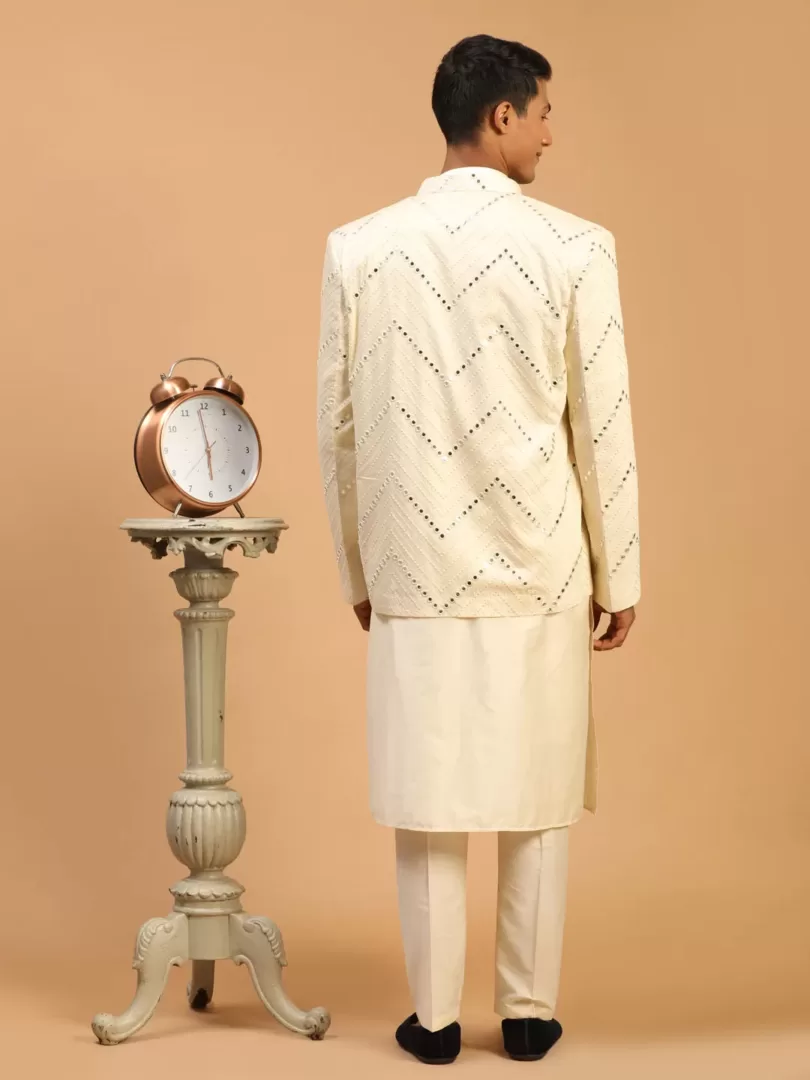 Men's Cream Viscose Ethnic Combo Set