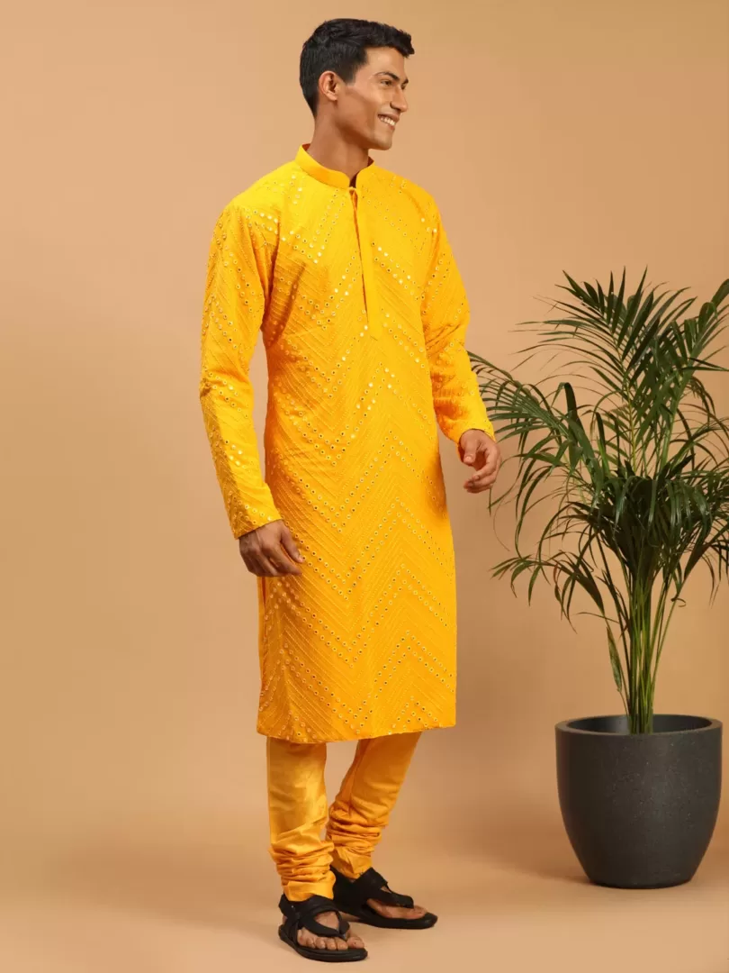 Men's Yellow Georgette Kurta Pyjama Set