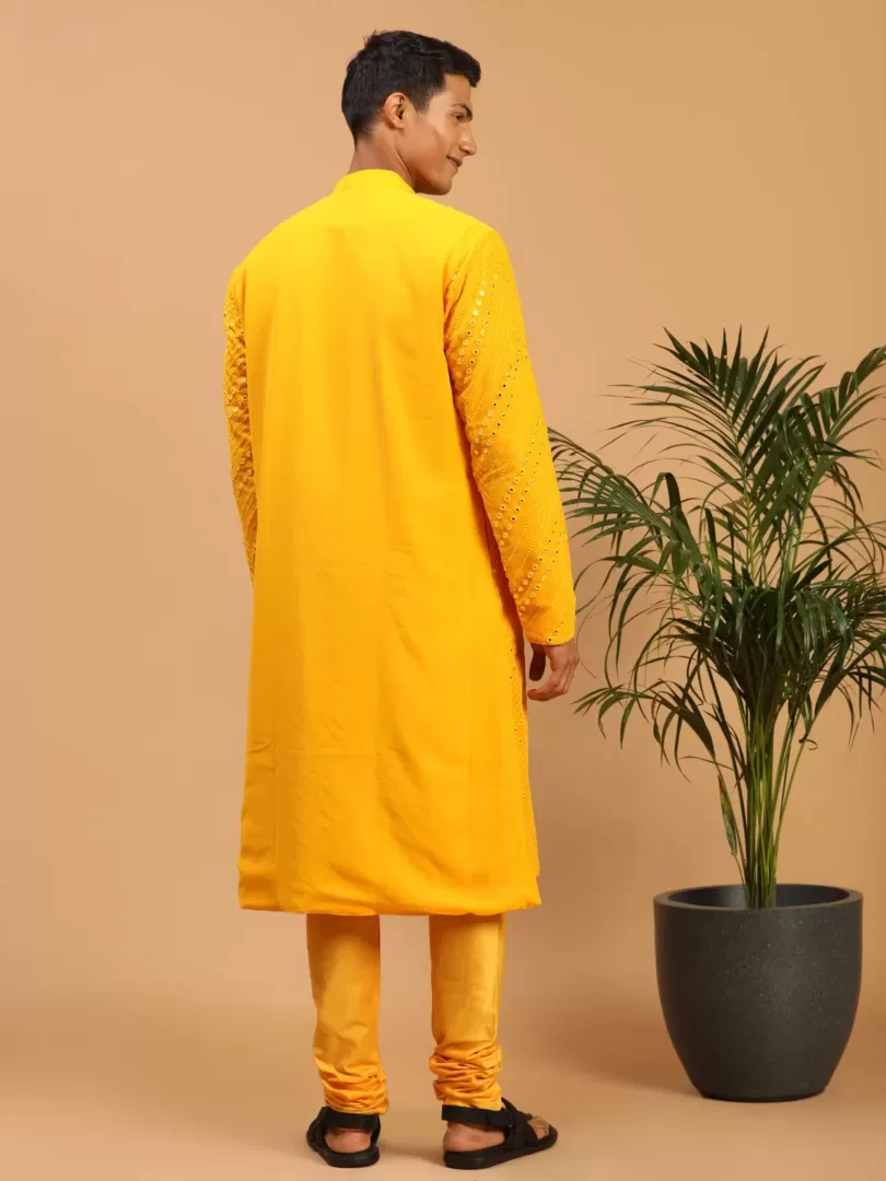 Men's Yellow Georgette Kurta Pyjama Set