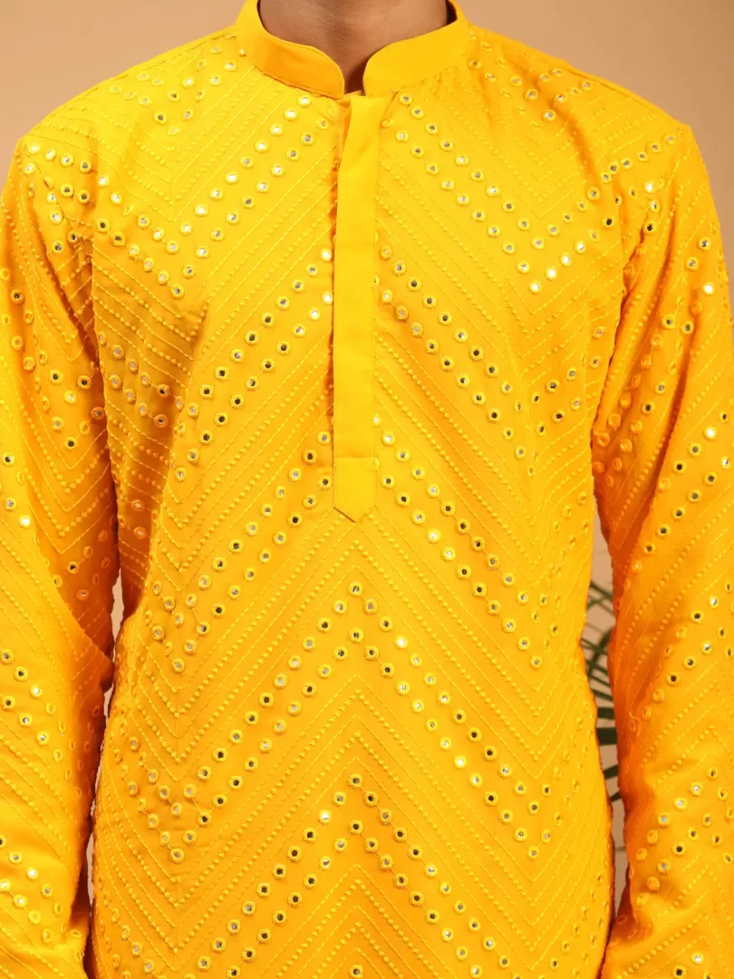 Men's Yellow Georgette Kurta Pyjama Set