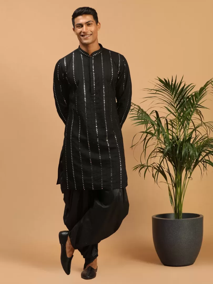 Men's Black Viscose Kurta and Dhoti Set