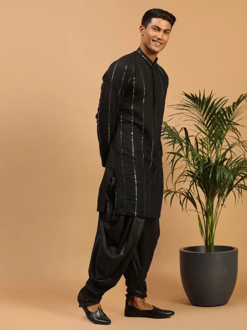 Men's Black Viscose Kurta and Dhoti Set