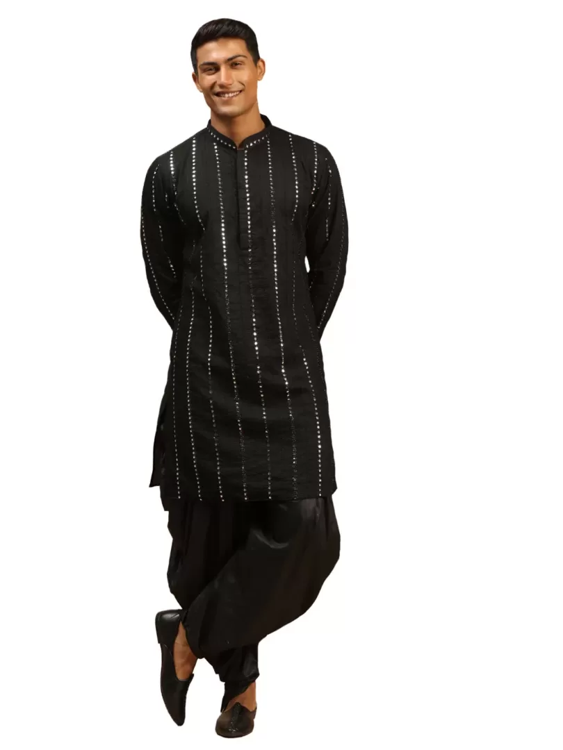 Men's Black Viscose Kurta and Dhoti Set