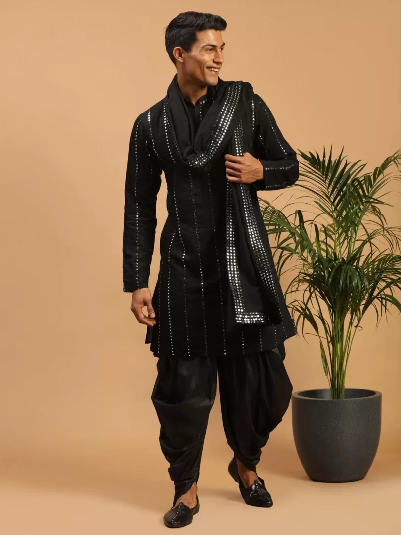 Men's Black Viscose Kurta and Dhoti Set