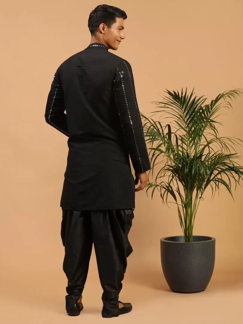 Men's Black Viscose Kurta and Dhoti Set