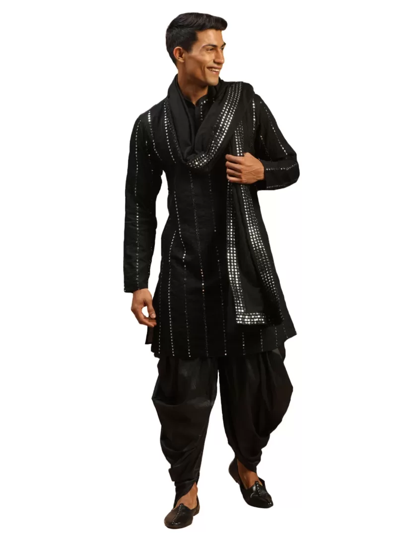 Men's Black Viscose Kurta and Dhoti Set