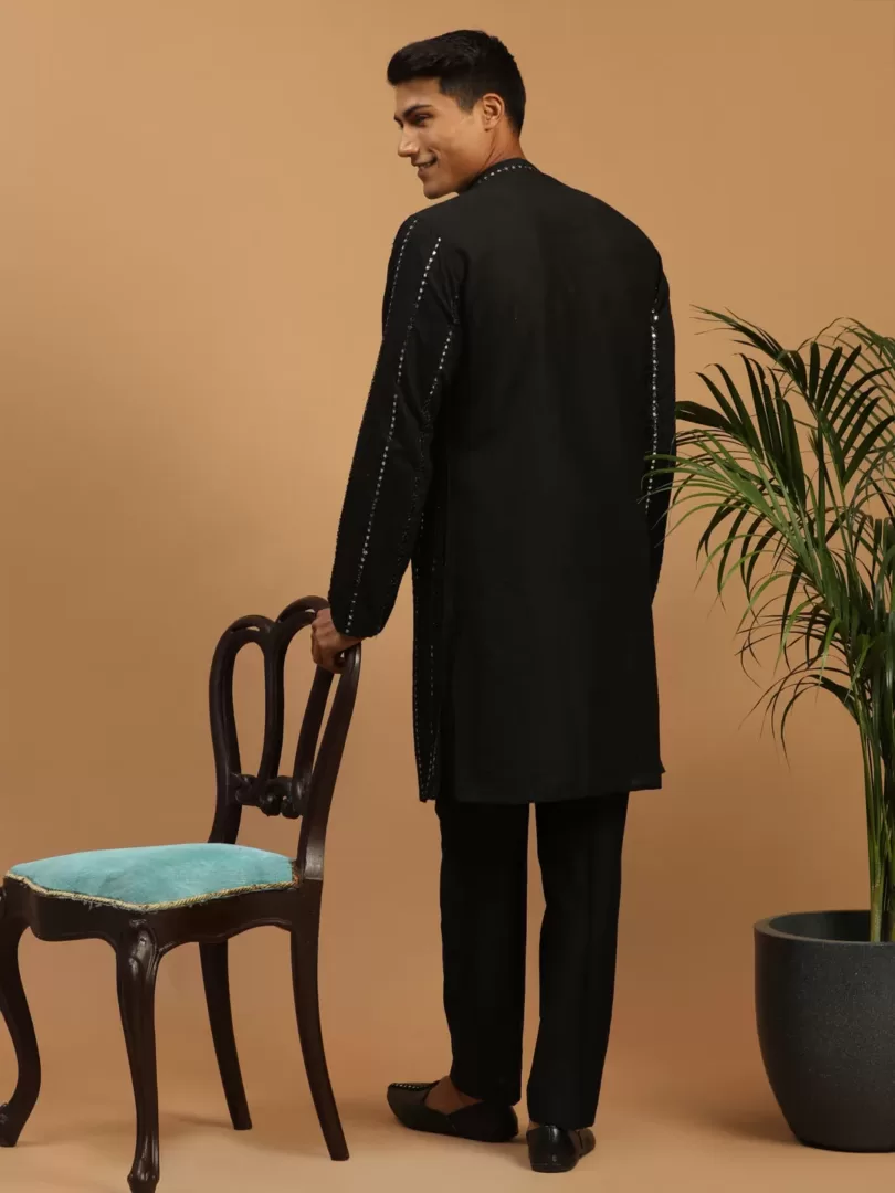 Men's Black Viscose Kurta Pyjama Set