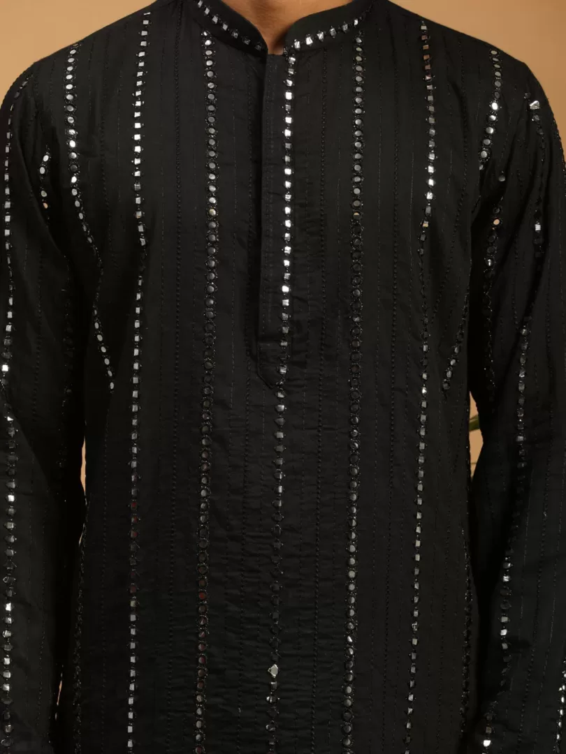 Men's Black Viscose Kurta Pyjama Set