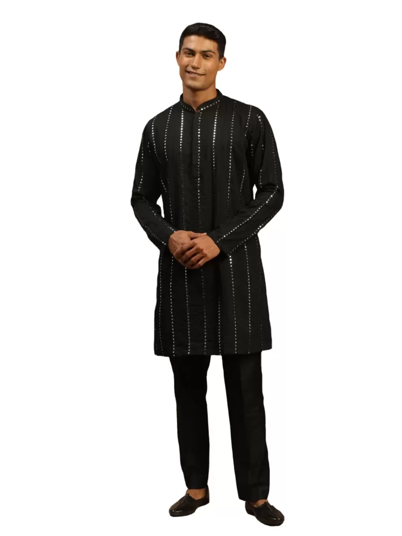 Men's Black Viscose Kurta Pyjama Set