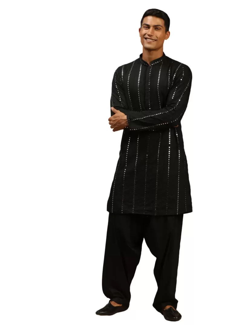 Men's Black Viscose Kurta and Patiala Set