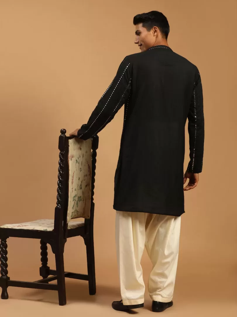 Men's Black And Cream Viscose Kurta and Patiala Set