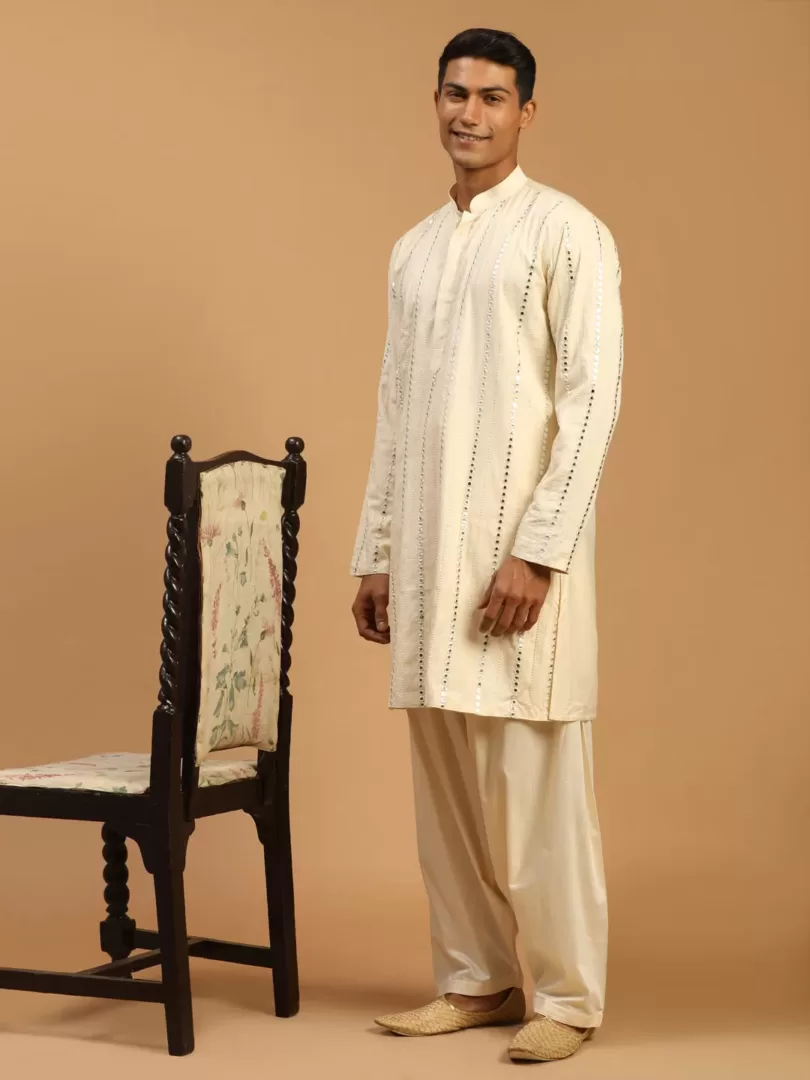 Men's Cream Viscose Kurta and Patiala Set