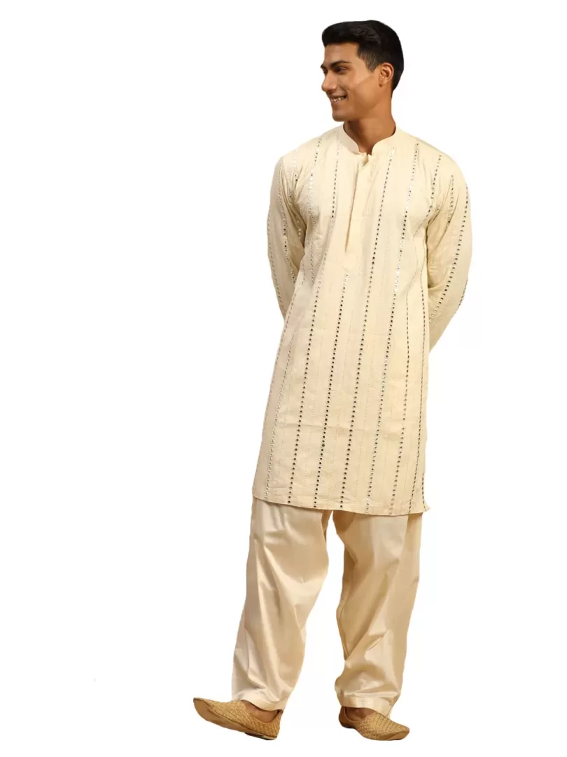 Men's Cream Viscose Kurta and Patiala Set