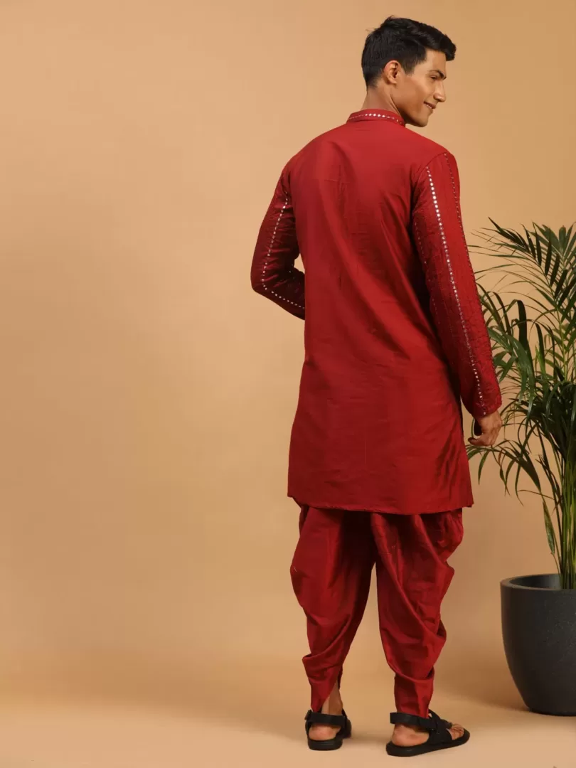 Men's Maroon Viscose Kurta and Dhoti Set